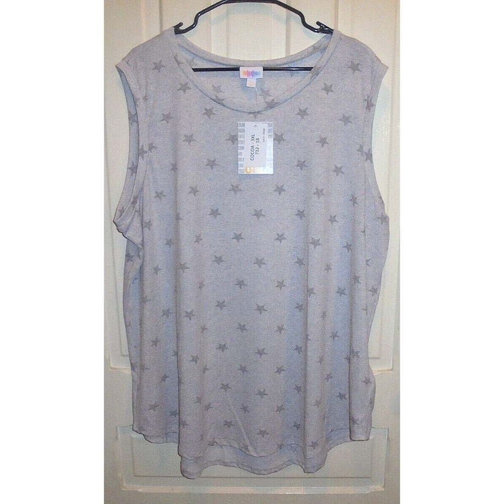 LuLaRoe Cocoa Sleeveless Top size 3XL Light Gray w/Gray Stars BNWT
